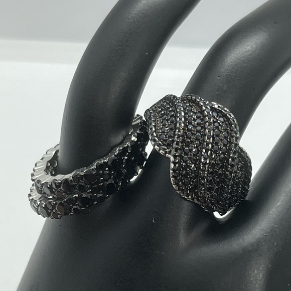 Set of 3 sterling silver black pave CZ rings sizes 7 & 9 - Picture 13 of 16
